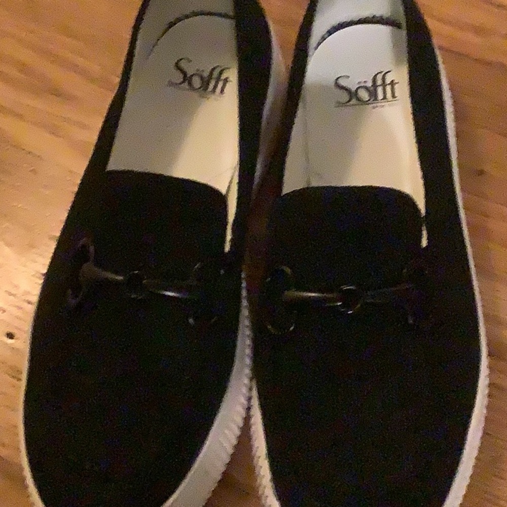 Never worn! Sofft Black Slip-On loafer/sneaker, white rubber cushion sole